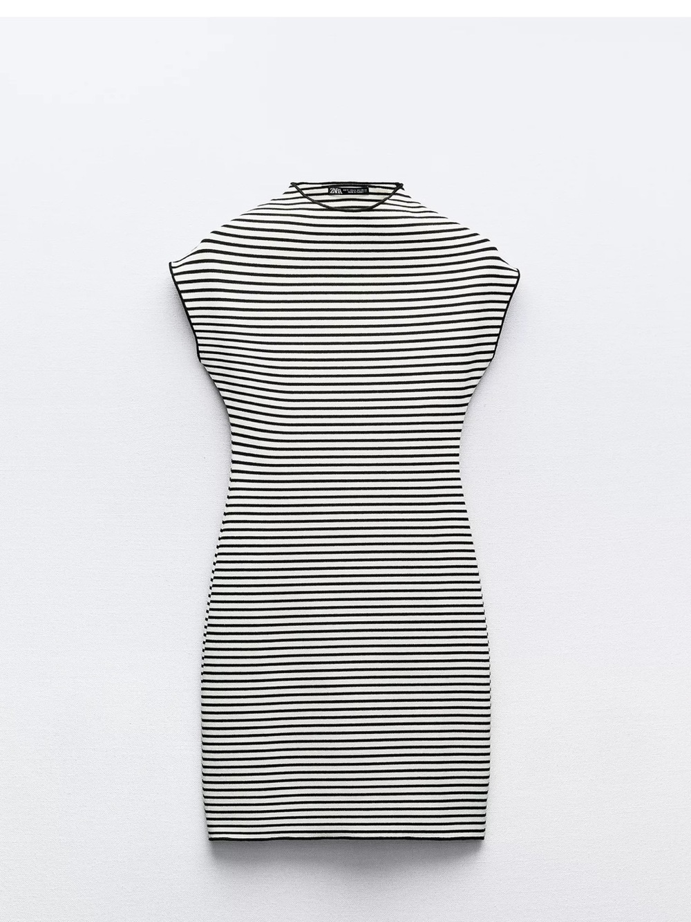 Zara Black & White Striped Cap-Sleeve Mini Dress